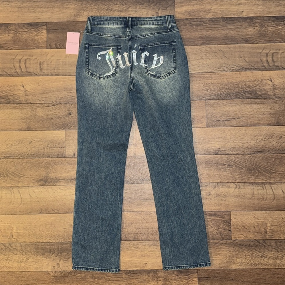 Juicy Couture NWT Size 7/28 Dark Wash With Heavy Tint Jeans Rhinestone Abbot Y2K